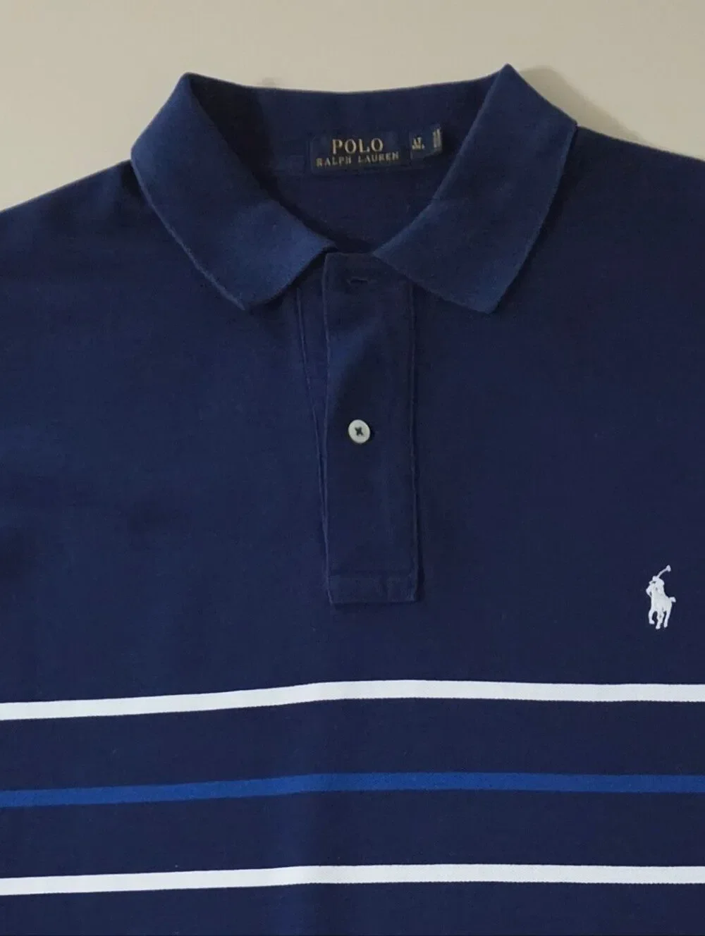 Polo Ralph Lauren Men's Navy Short Sleeve Stripe Polo Shirt